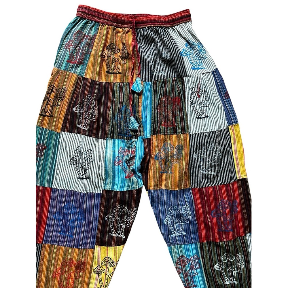 Rising International Patchwork Jogger Pants Size XL Mushroom Hippie *FLAW*